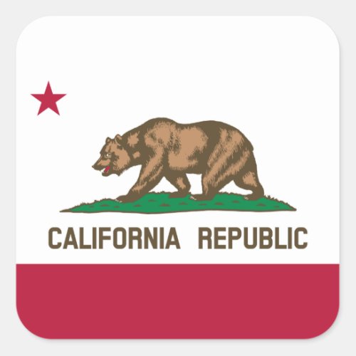 California Cali Republic Bear Flag US States Squa Square Sticker