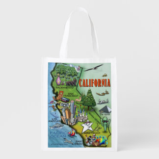 California Cartoon Map Grocery Bag