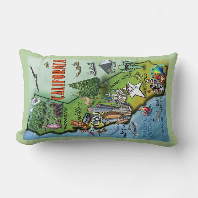 California Cartoon Map Lumbar Pillow (Front)