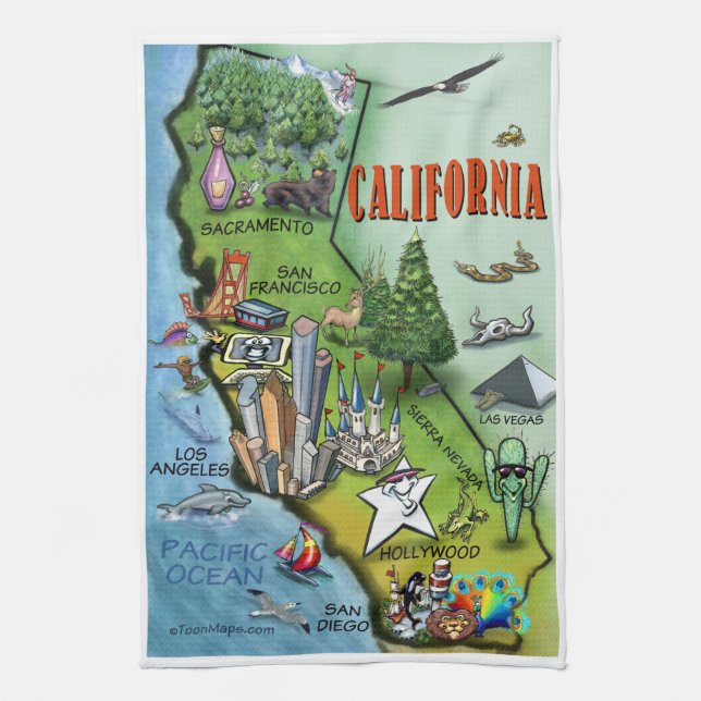 California Cartoon Map Towel (Vertical)