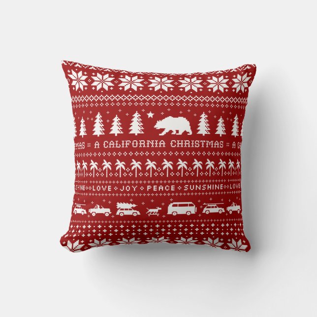 California Christmas | Cool Holiday Pattern Throw Pillow (Front)