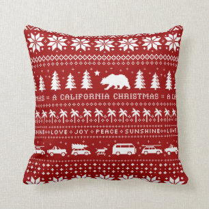 California Christmas Cool Holiday Pattern Throw Pillow