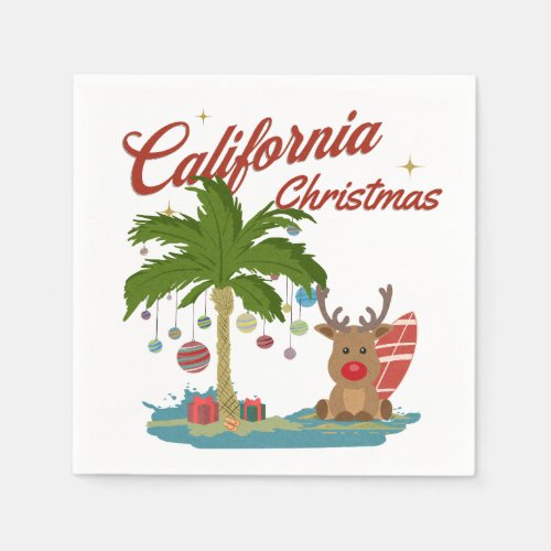 California Christmas Palm Tree and Reindeer Napkins