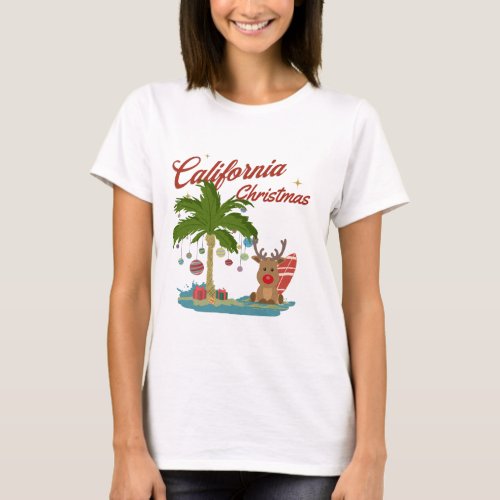 California Christmas Palm Tree and Reindeer T_Shirt