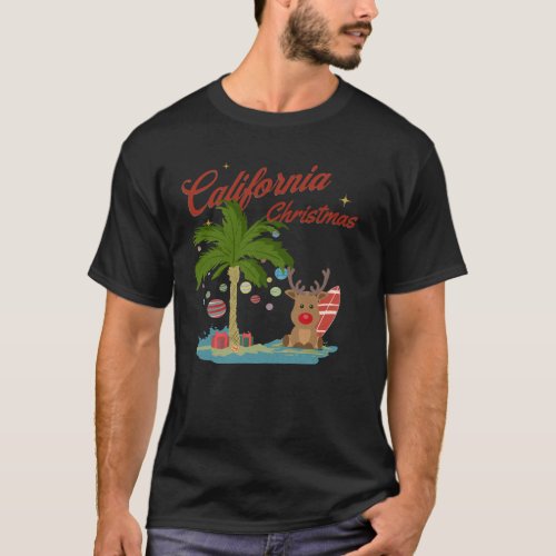 California Christmas Palm Tree and Reindeer T_Shirt