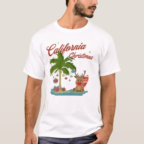 California Christmas Palm Tree and Reindeer T_Shirt