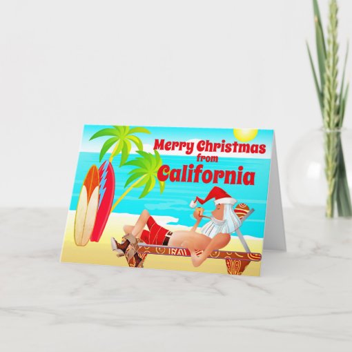 California Christmas Santa and Surfboards Beach Holiday Card Zazzle