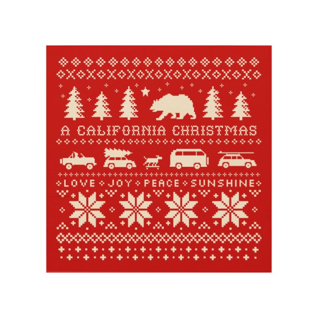 California Christmas with Bear, Cars, Skater Dog Wood Wall Decor (Front)