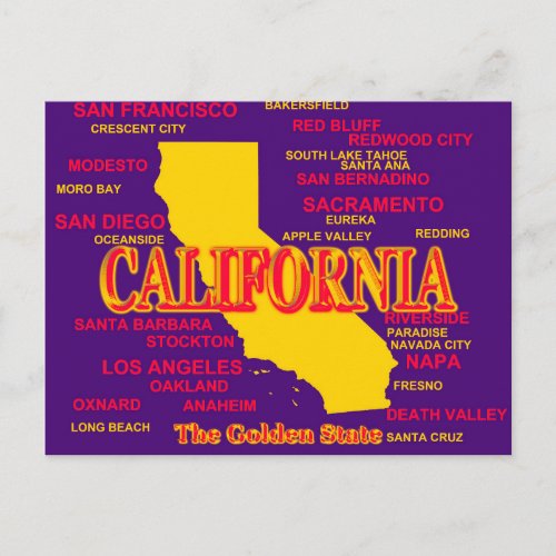 California Cities And Towns State Pride Map Postcard
