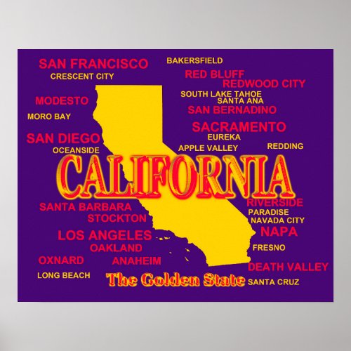 California Cities And Towns State Pride Map Poster