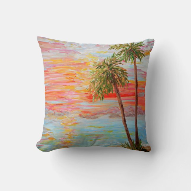 California Coast Sunset Throw Pillow (Front)