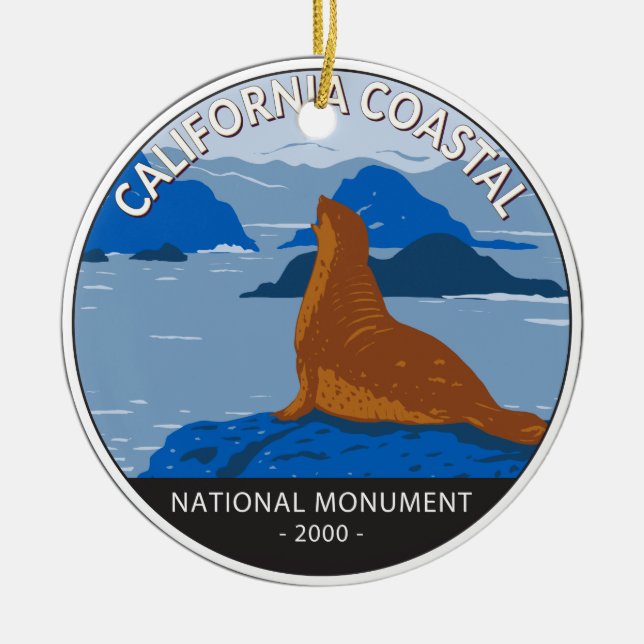 California Coastal National Monument Circle Retro  Ceramic Ornament (Front)
