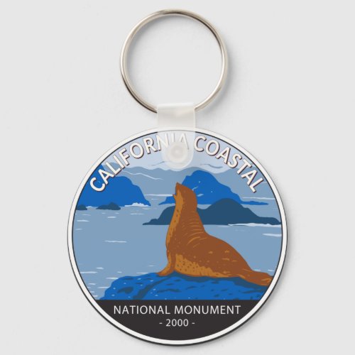 California Coastal National Monument Circle Retro  Keychain