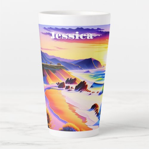 California Coastline Sunset Personalized   Latte Mug