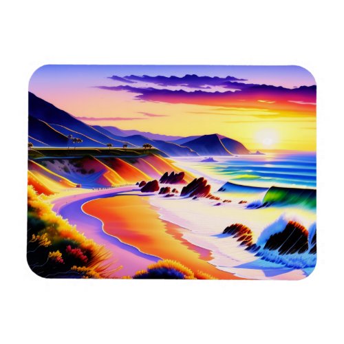 California Coastline Sunset Watercolor   Magnet