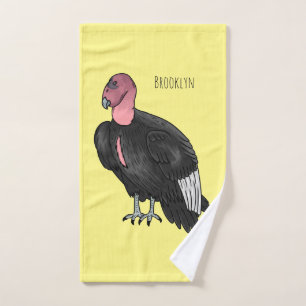 California condor bird cartoon illustration bath towel set