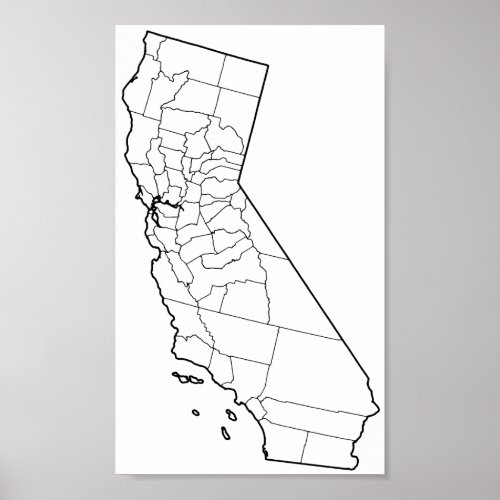 California Counties Blank Outline Map Poster