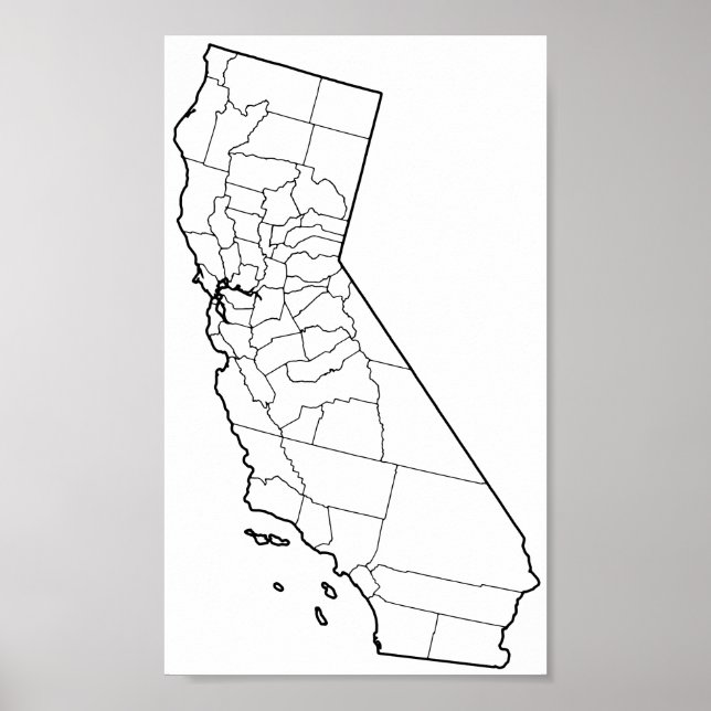 California Counties Blank Outline Map Poster (Front)