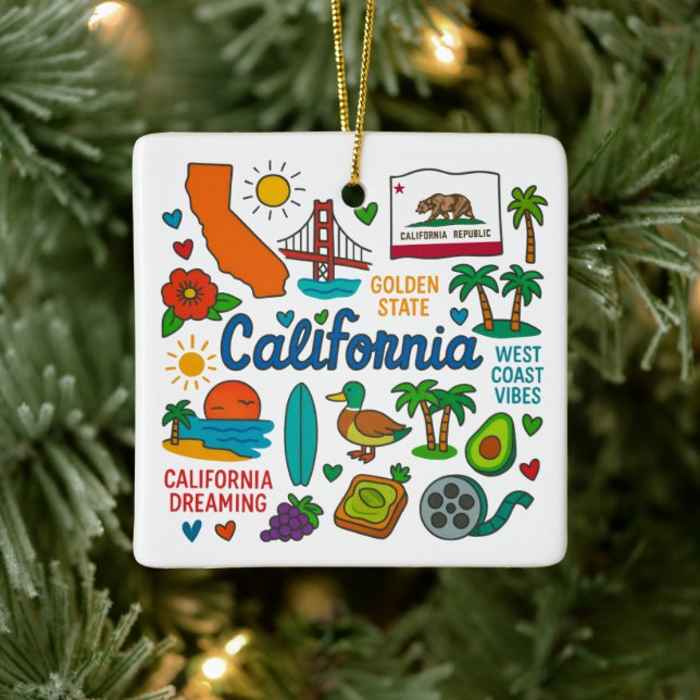 California Custom Family Trip Keepsake Christmas Ceramic Ornament (Tree)