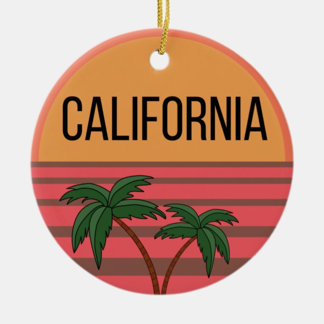 California Cute Design Gift Ideas Sunset Palms Ceramic Ornament (Front)