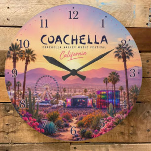California Desert Music Festival Sunset Palm Trees Large Clock