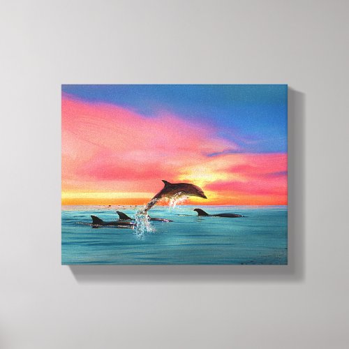 California Dolphins Beach Sunset Canvas Print