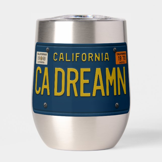 California Dreaming - Retro 1969 License Plate Thermal Wine Tumbler (Front)