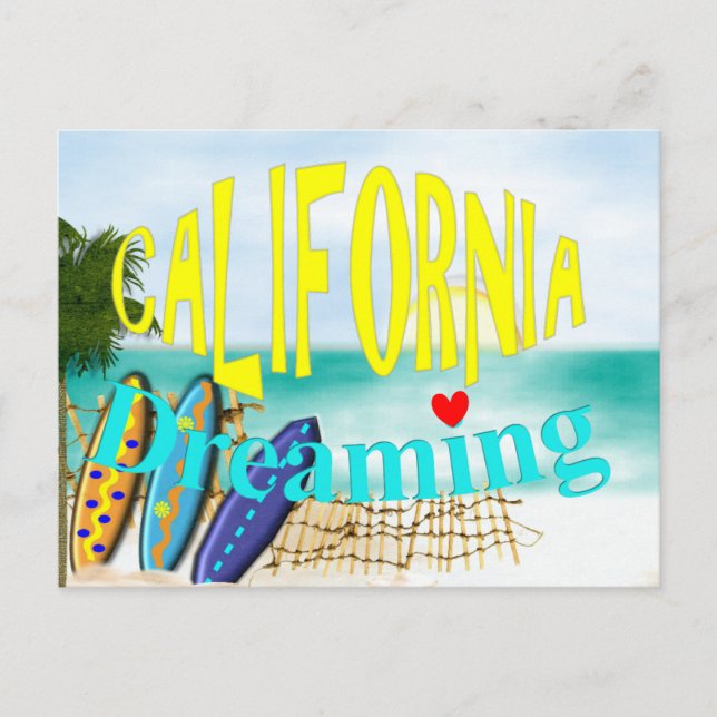 California Dreaming Sunny Sea Sand Surfing Scene Postcard (Front)