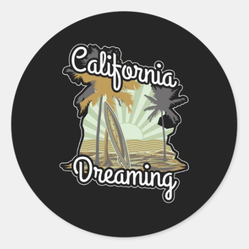 California Dreaming Vintage Surfboard Surface Classic Round Sticker