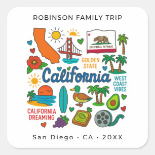 California Family Trip Custom Matching Square Sticker