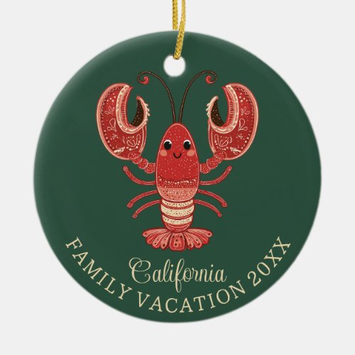 California Family Vacation Keepsake Lobster Ceramic Ornament