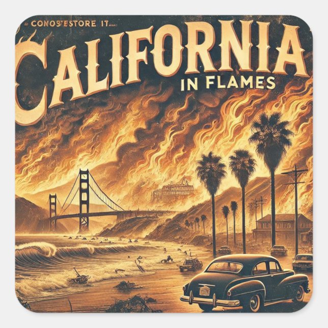 CALIFORNIA FIRE Keychain Square Sticker (Front)