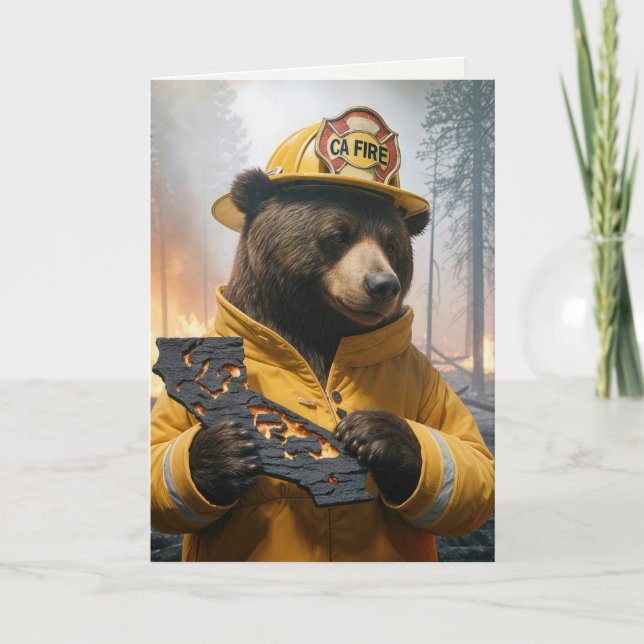 California Firefighter Bear Thank You Card (Front)