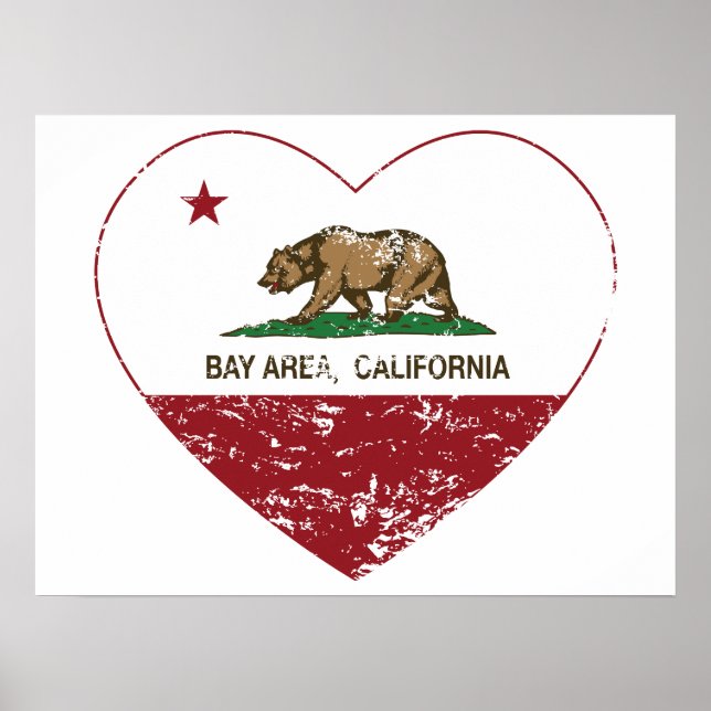 california flag bay area heart distressed poster (Front)