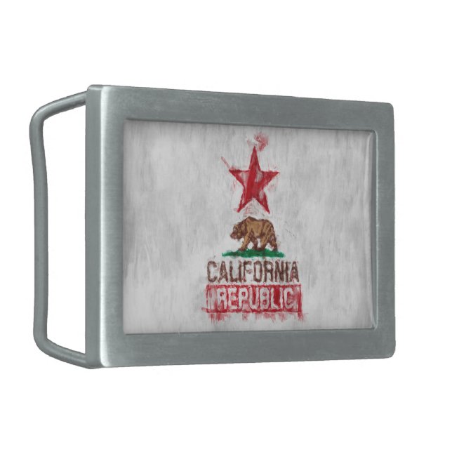 California Flag Bear in Painterly Style Rectangular Belt Buckle (Front Left)