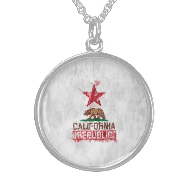California Flag Bear in Painterly Style Sterling Silver Necklace (Front)