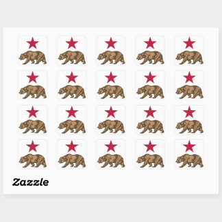 California Flag Bear & Star Square Sticker
