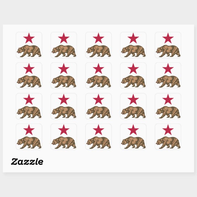 California Flag Bear & Star Square Sticker (Sheet)