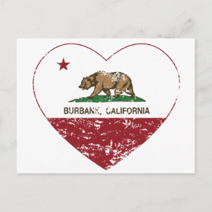 california flag burbank heart distressed postcard