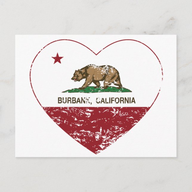 california flag burbank heart distressed postcard (Front)
