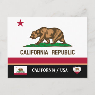 California Flag & California State USA /America Postcard