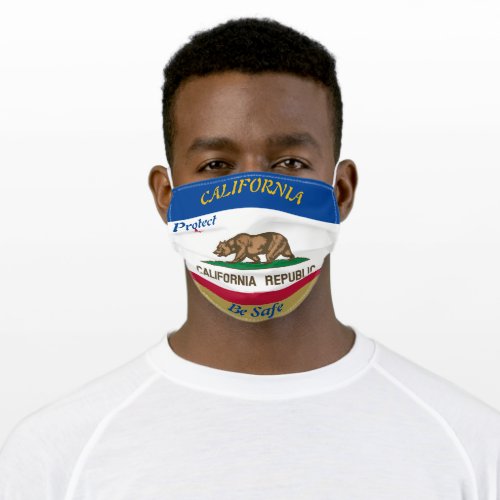 California Flag Colors on Blue Protect  Be Safe Adult Cloth Face Mask