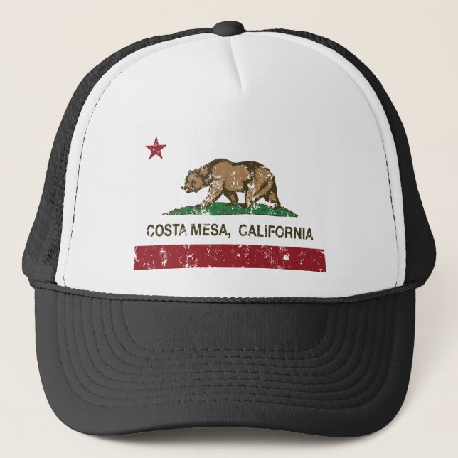 california flag costa mesa distressed trucker hat (Front)