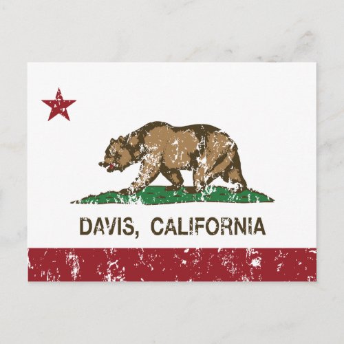 california flag davis distressed postcard