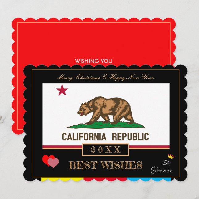 California Flag & Happy New Year /Best Wishes USA Holiday Card (Front/Back)
