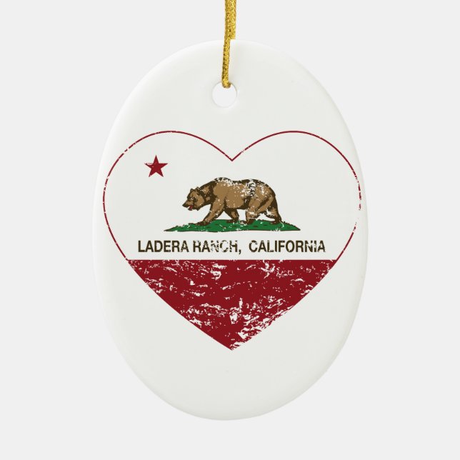 california flag ladera ranch heart distressed ceramic ornament (Front)