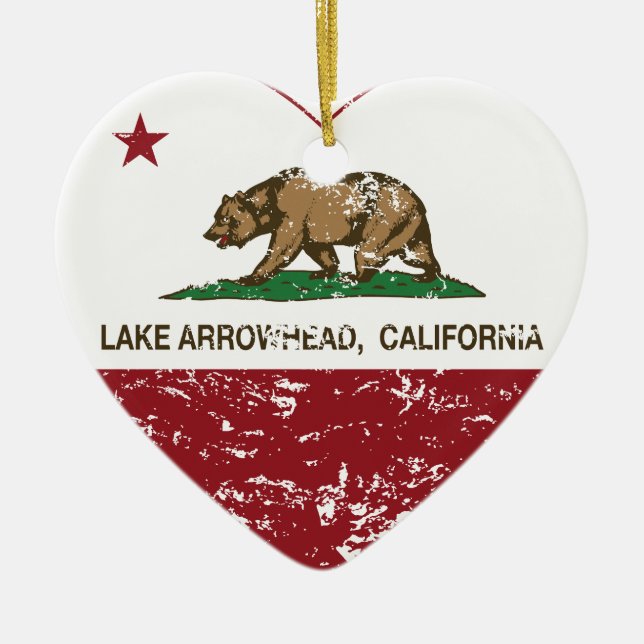 california flag lake arrowhead heart distressed ceramic ornament (Front)
