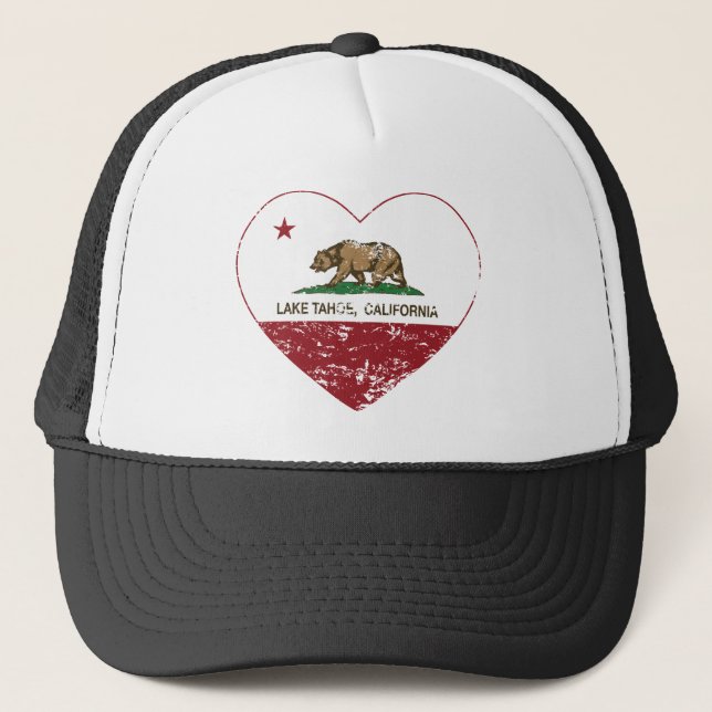 california flag lake tahoe heart distressed trucker hat (Front)