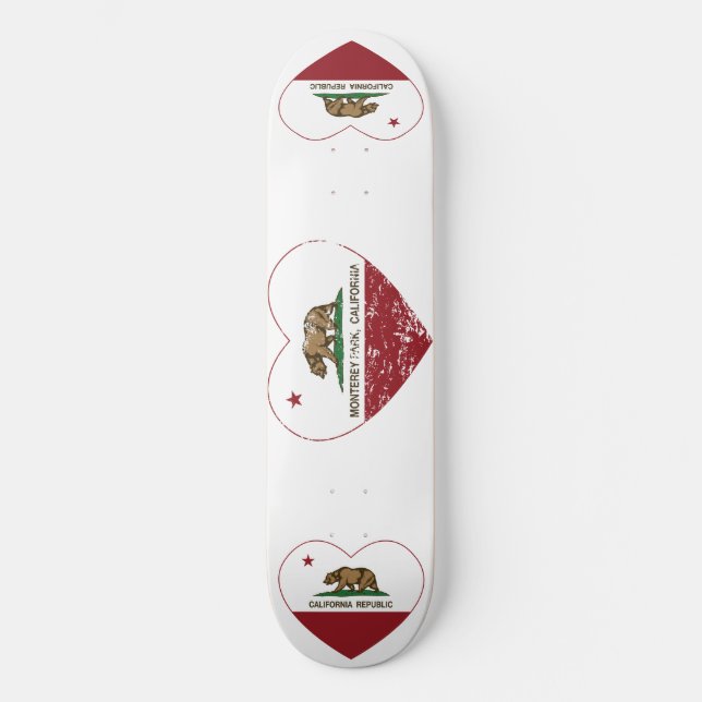 california flag monterey park heart distressed skateboard deck (Front)