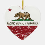 California Flag Pacific Beach Heart Distressed Ceramic Ornament at Zazzle